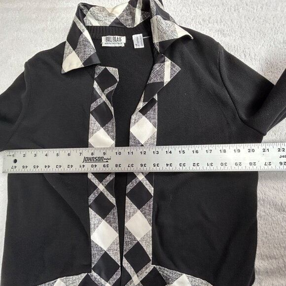 Bill Blass Womens Black White Diamond Check Cropped Knit Cardigan Sweater Small - Picture 6 of 7